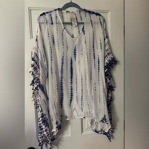 Chico's Blue and White Tie Died Poncho